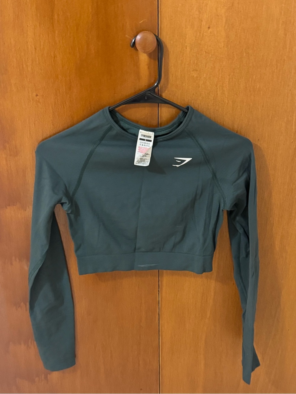 Gymshark Women's Dark Green Long Sleeve Cropped Top - Gym Ready